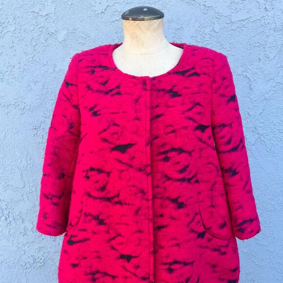 Y2k Hot Pink Cocoon Coat Boiled Wool Paris Fashion Size Medium - Picture 4 of 11